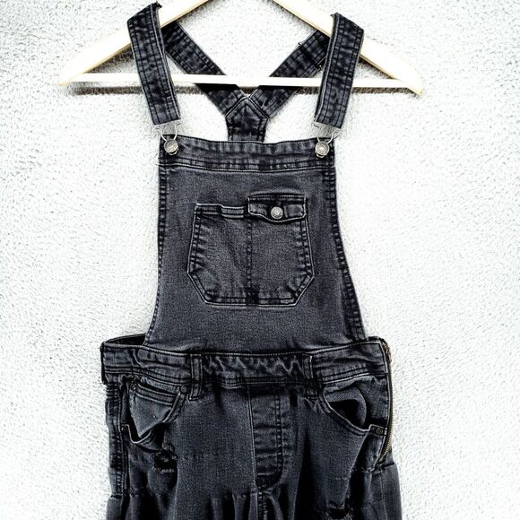 CELEBRITY PINK Boyfriend Destructed Denim Overalls Women 7/28 Racer Back Fade - Picture 2 of 16